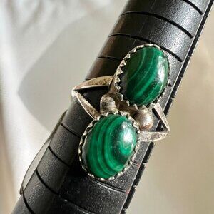 Genuine Malachite Green Stone Sterling Silver 925 Ring Size 8